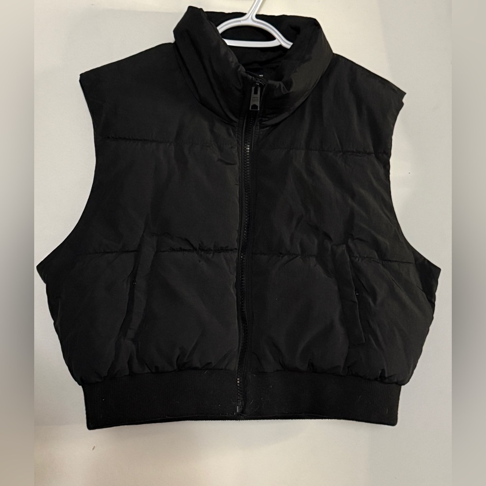 Garage Black Puffer Vest with Stand Collar